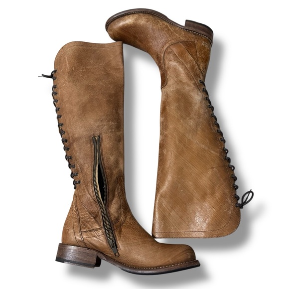 Bed Stu Surrey Tall Lace Up Boots Caramel Brown Distressed Leather Women’s 8 - Picture 7 of 14